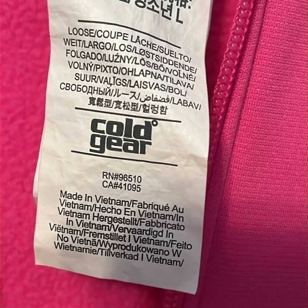 Under Armour Full Zip Jacket with Hood, Loose, Cold Gear, Hot Pink, Youth Large